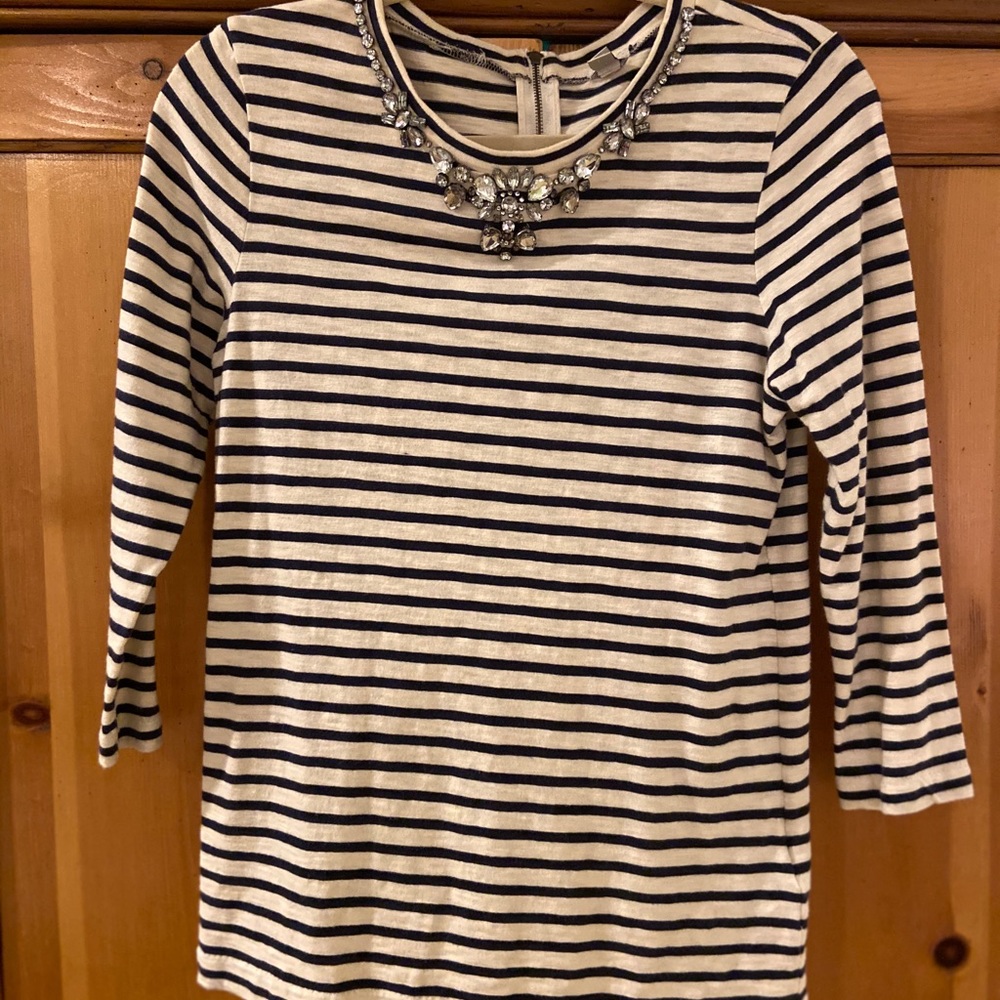 JCrew Striped Shirt w/Embelished neckline